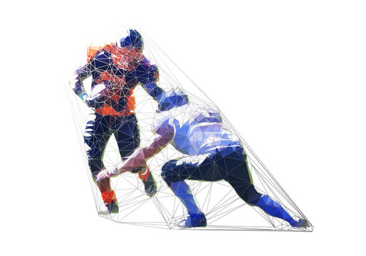 Football players, two isolated polygonal vector athletes. Geometric illustration