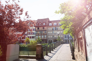 Naklejka premium Beautiful architecture along Ill river, Strasbourg, France