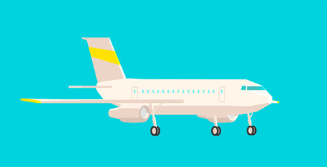 Airplane side view, on a blue background