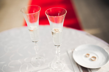 Luxury glasses with champagne on the table