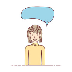 young woman with speech bubble avatar character