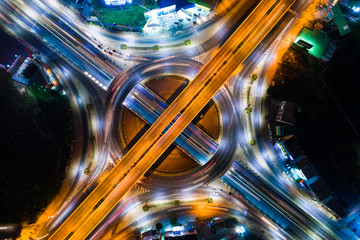 Night light of vehicle movement traffic junction city road