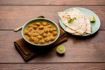 Masala Soya Chunk Curry made using Soyabean nuggets and spices - protein rich food from India