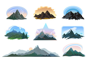 Different shapes of mountains with landscapes of vibrant color schemes