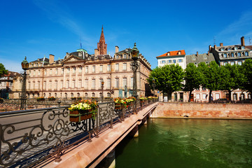 Ill river canal and Rohan Palace in Strasbourg