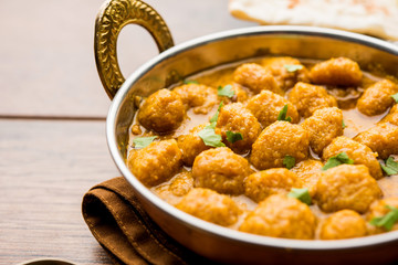 Masala Soya Chunk Curry made using Soyabean nuggets and spices - protein rich food from India