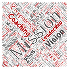 Vector conceptual business leadership strategy, management value square red word cloud isolated background. Collage of success, achievement, responsibility, intelligence authority or competence