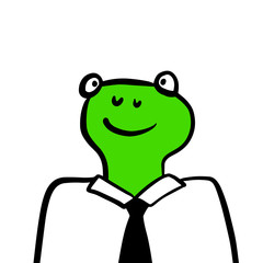 Green frog head businessman hand drawn illustration