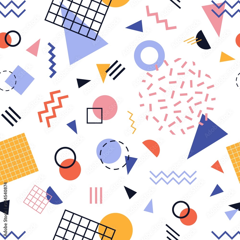 Aufkleber modern seamless pattern with colorful lines and geometric shapes on white background. trendy abstrac