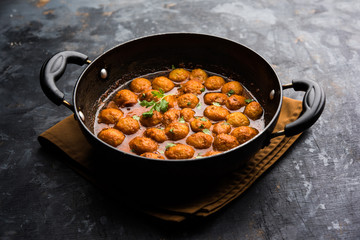 Masala Soya Chunk Curry made using Soyabean nuggets and spices - protein rich food from India