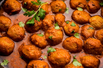 Masala Soya Chunk Curry made using Soyabean nuggets and spices - protein rich food from India