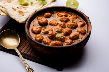 Masala Soya Chunk Curry made using Soyabean nuggets and spices - protein rich food from India