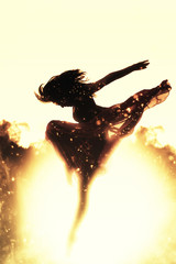 Dancer over exlpoding background