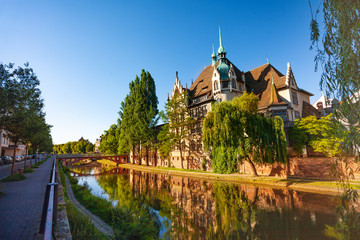 Ill river embankment at sunny day, Strasbourg