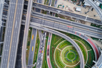 Aerial view city transport intersection road car movement