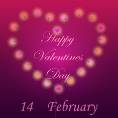 Happy Valentines Day background with heart shaped lamps. Heart vector illustration. Template for wallpaper, flyers, invitation, posters, brochure, banners.