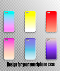 Collection, vector set of stylish design with color gradient. Smartphone accessories vector mock-up