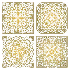 Vector set of square gold ornament patterns