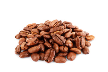 Roasted coffee beans on a white background