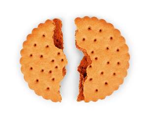 The cookies are broken into two halves on a white background