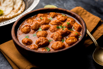 Masala Soya Chunk Curry made using Soyabean nuggets and spices - protein rich food from India