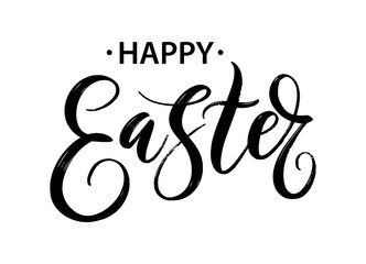 Hand written Happy Easter typography lettering. Modern ink calligraphy. Vector lettring isolated on white background. Seasons Greetings for print, postcard, card, invitation, poster, banner template