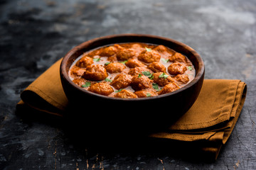 Masala Soya Chunk Curry made using Soyabean nuggets and spices - protein rich food from India