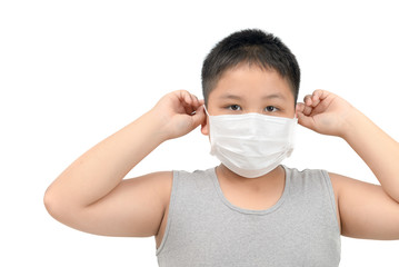 Boy wearing protective mask to protect pollution and flu
