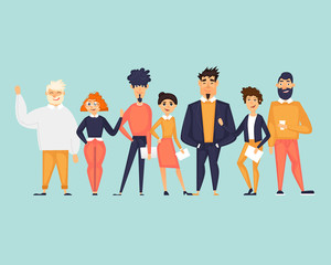 Obraz premium Business characters, team, about us. Flat design vector illustration 