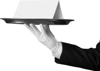 Butler Serving Blank Note on tray