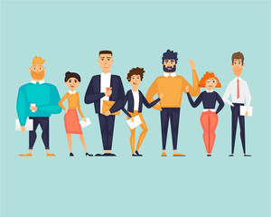 Obraz premium Business characters, team, about us. Flat design vector illustration 