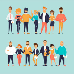 Obraz premium Business characters, team, about us. Flat design vector illustration 