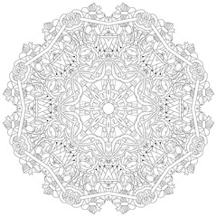 Hand drawn zentangle mandala for coloring page.