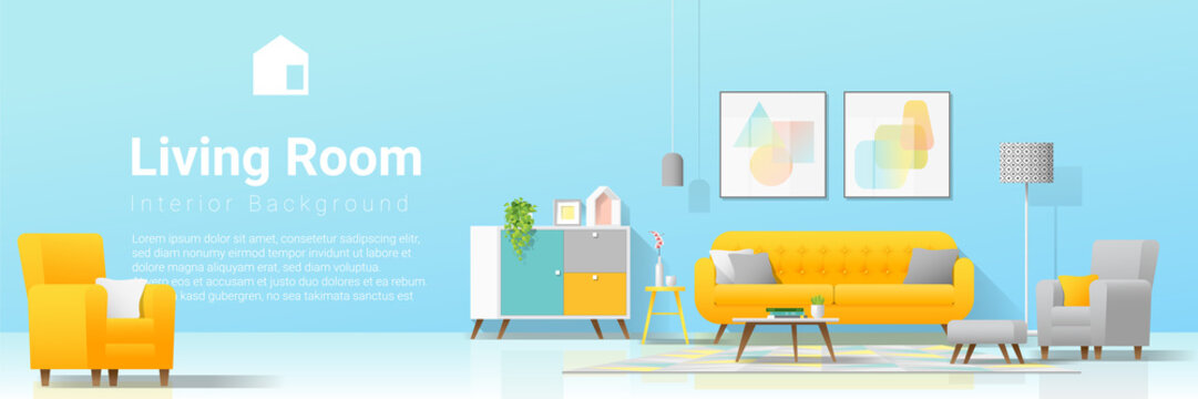 Interior background with cozy colorful living room , vector , illustration