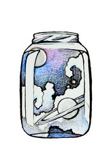 Imaginative illustration of space, solar system, and planets