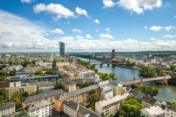 Naklejka premium Summer panorama of the financial district in Frankfurt, Germany