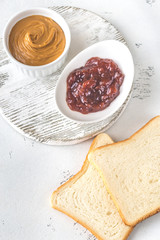Toast with peanut butter and strawberry jam