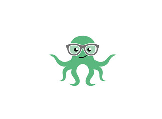 octopus smiling and wearing glasses, geek squid logo