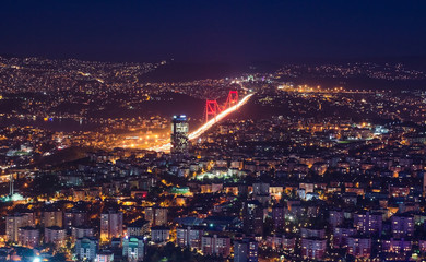 Aerial night panoramic view of Istanbul, Turkey