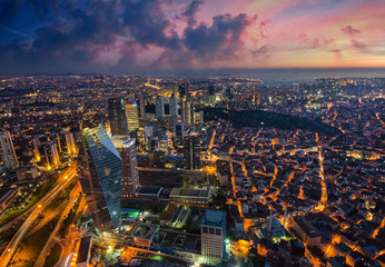 Aerial night panoramic view of Istanbul, Turkey