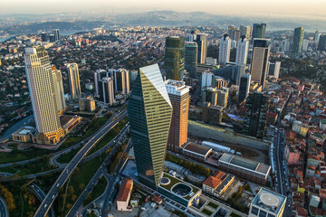 ISTANBUL, TURKEY - AUGUST 23: Skyscrapers and modern office buildings at Levent District. With...