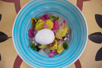 Fresh prepared dessert Ice Kacang. Traditional asian dessert with ice cream