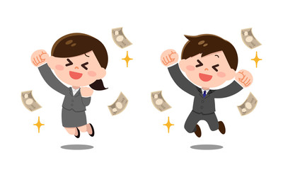 お金儲けするスーツ姿の男性・女性