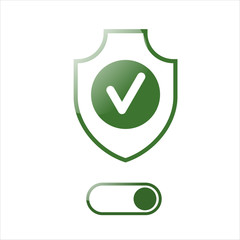 Security vector icon, personal data cecurity, security "on", shield icon with green and white, vector illustration.