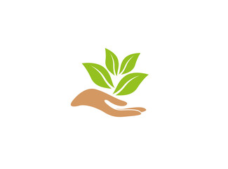 hand and leaves for plant care, Hand und Blätter logo