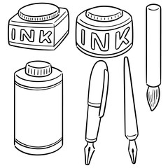 vector set of ink, brush and fountain pen