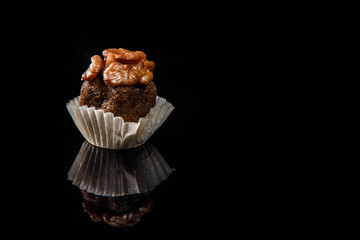 closeup healthy useful organic handmade candy with walnut