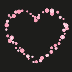 Pink glitter confetti with dots on isolated backdrop. Shiny random falling sequins with sparkles. Design with pink glitter confetti for party invitation, banner, greeting card, bridal shower.