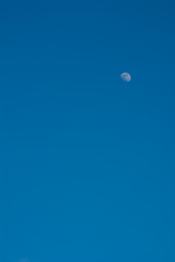 Moon on the daylight blue sky with clouds