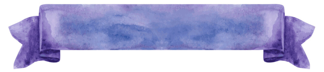 Watercolor violet ribbon. Hand painted banners isolated on white background.